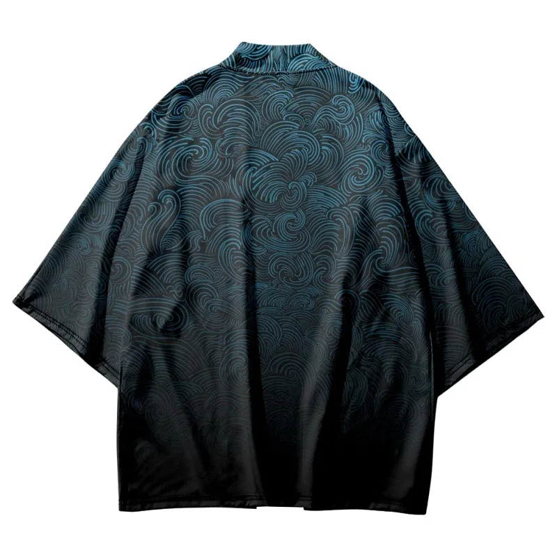 Cárdigan Vintage con estampado geométrico degradado para hombre y mujer, Kimono japonés Yukata de playa, ropa de calle Haori, bata de talla grande