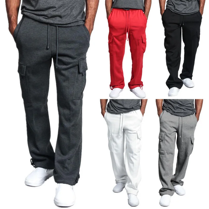 

Fleece Multipocket Sweatpant Men Cargo Sweat Pant Man Sportswear Casual Solid Knitted Male Trousers for Boys Winter 2023