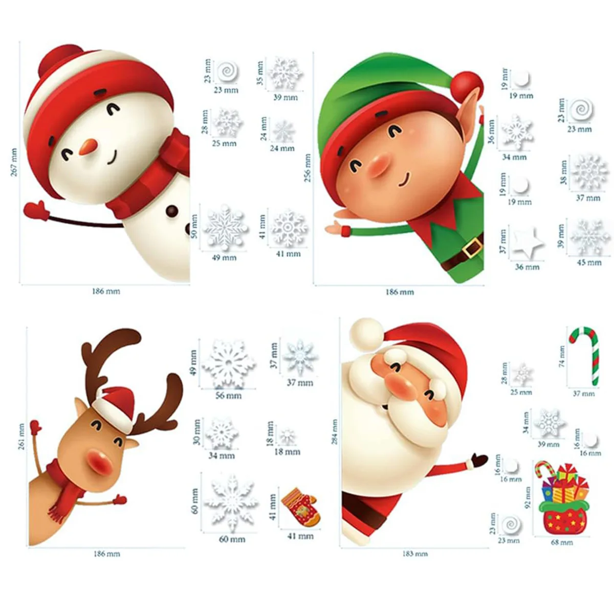 8 Stück Weihnachts-Fensteraufkleber, Weihnachts-Aufkleber, Dekorationen für den Innenbereich, Urlaub, Schneeflocke, Weihnachtsmann, Rentier-Aufkleber für Party – Detail 2