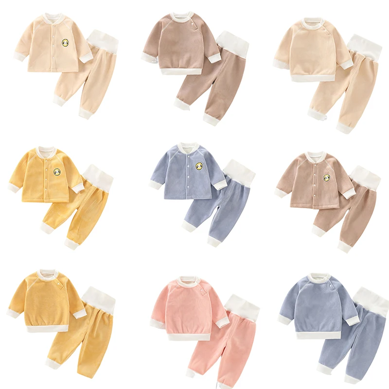 

Baby Warm Clothing Set Autumn Winter Boneless Newborn Underwear Thicken Fleece Kids High Waist Autumn Clothes Leggings Suit