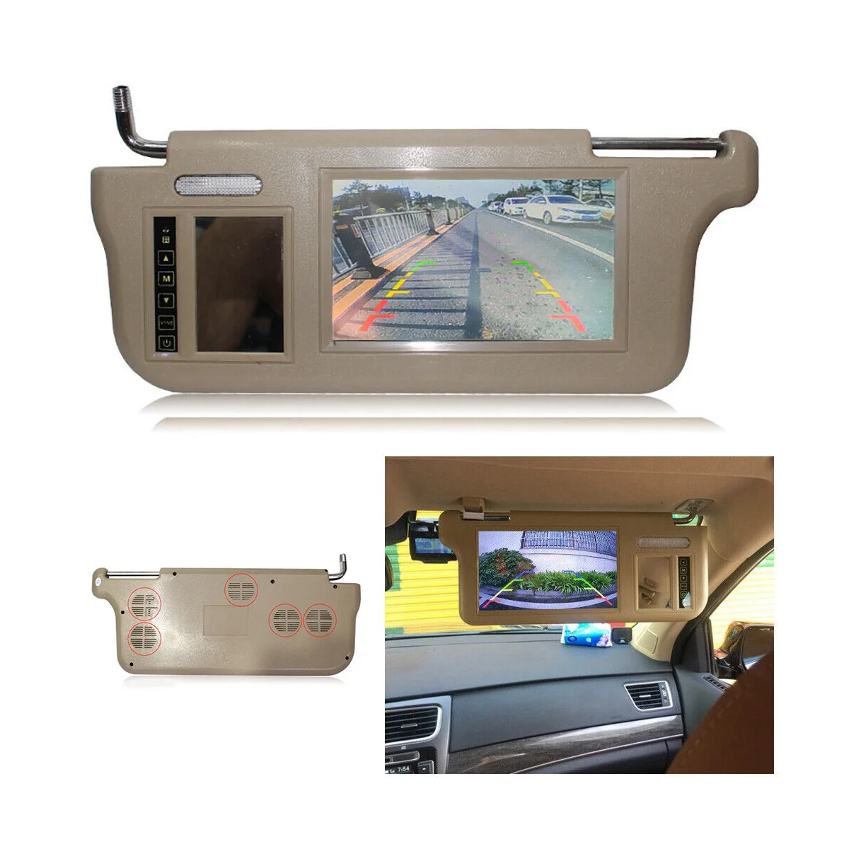 

7Inch Beige Car Right Sun Visor Rear View Mirror Screen LCD Monitor 2 Channel Video