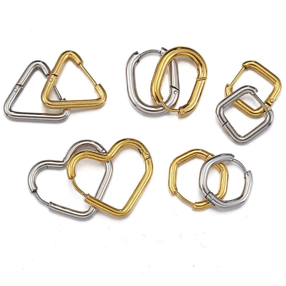 

10pcs Stainless Steel Thick Wire Earrings Heart shape Hoop Earrings for Punk Style Piercing Earclip DIY Jewelry Making Accessory