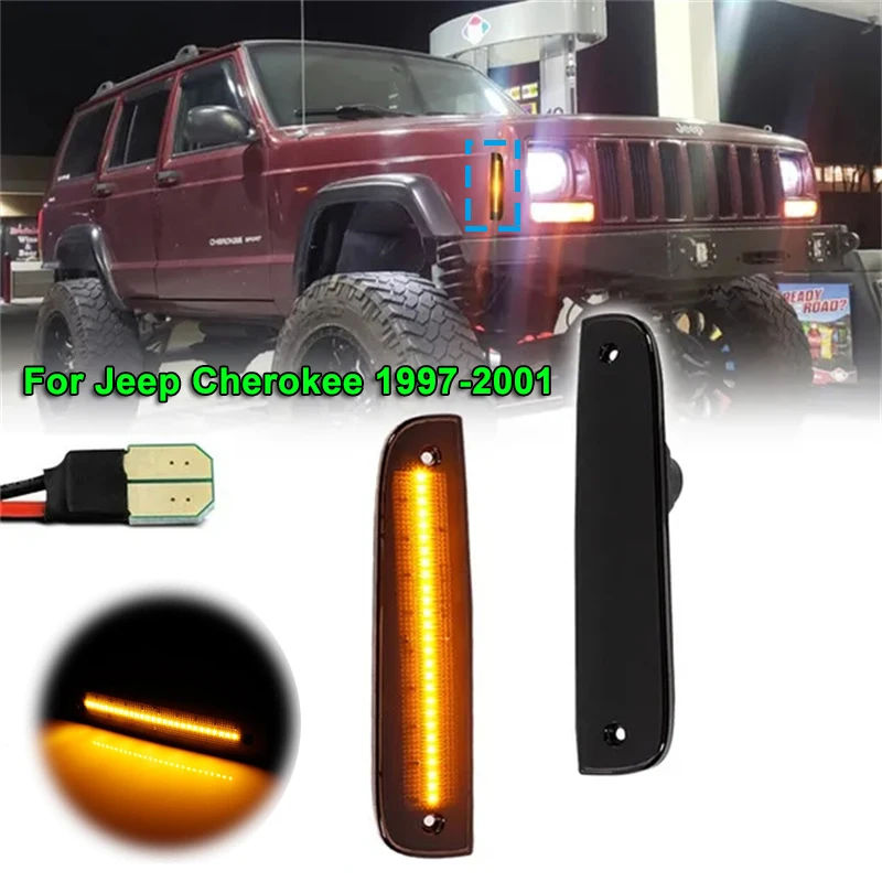 2Pcs Smoked Lens Amber Front Side Marker Parking Lights For Jeep Cherokee 1997-2001
