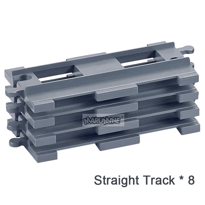 8PCS Block Train Track Set with Railway Switch and Crossover Parts - Big Size Building Bricks Accessories