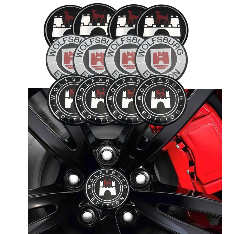 Juego de pegatinas de aluminio con logotipo de ediciรณn wolfburg para ruedas de coche, tapa central, estilo de coche, emblema, insignia, calcomanรญa,