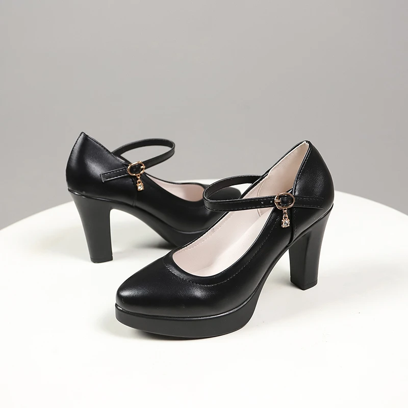 Aphixta Black Mary Janes Shoes Buckle Pimp 9cm Spike heels Pumps Office Women Shoes Pointed Toe Lady Classic Pumps