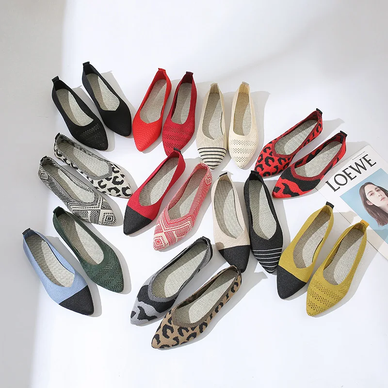 Knitting Women Flats Shoes 2022 Spring New Woman Casual Loafers Slip-on Flat Ladies Ballet Shoes Breathable Soft Female Fashion