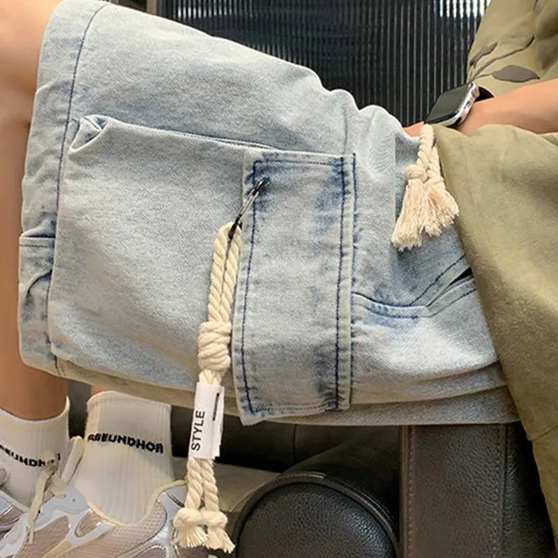 2024 Summer Thin Workwear Denim Shorts Korean Street American Men High Quality Business Travel Loose Underclothes Straight Short