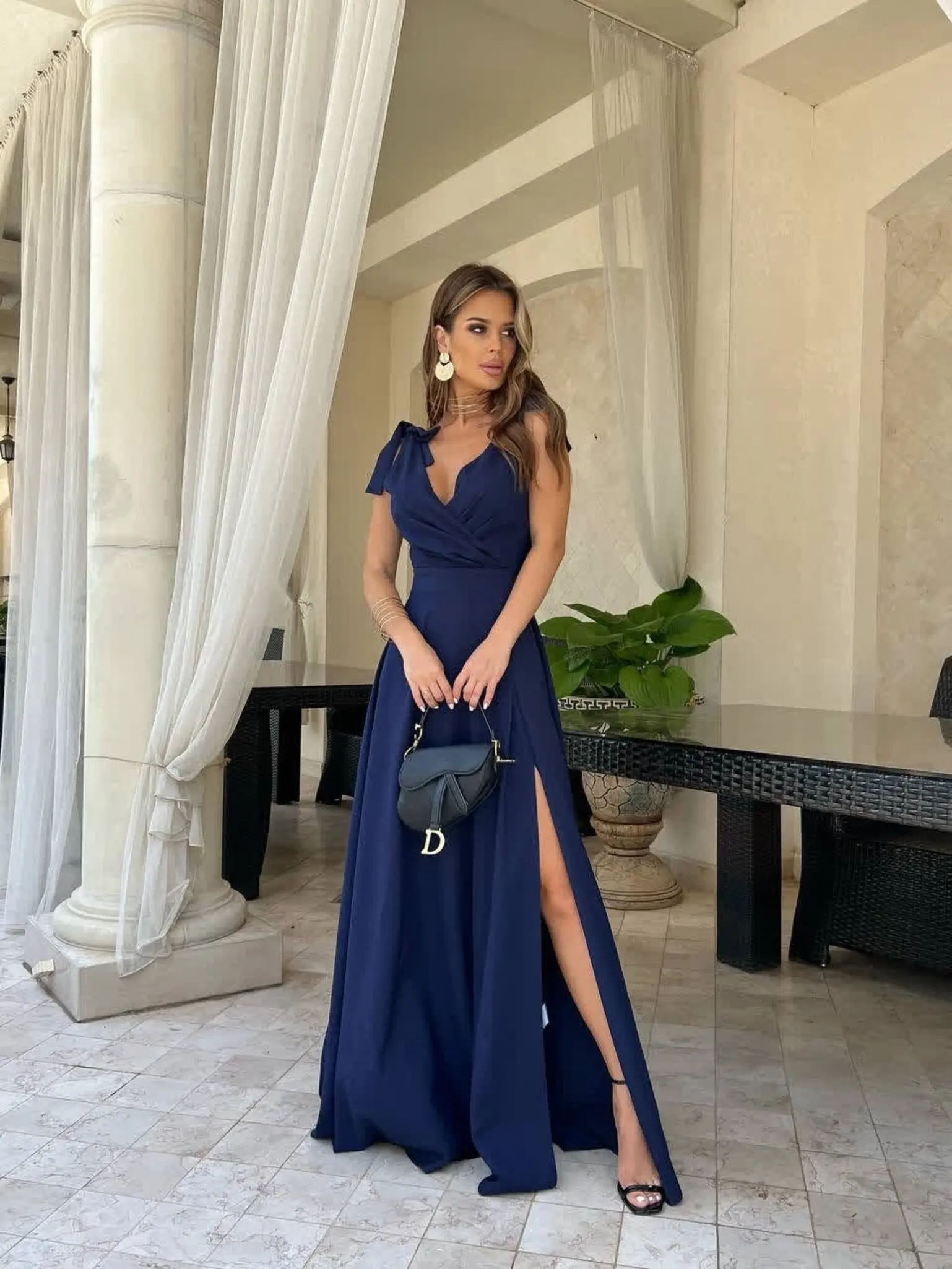 VIP【関税送料無料】希少 ERMANNO LONG DRESS Silk chiffon long dress with geometric cut-outs made and