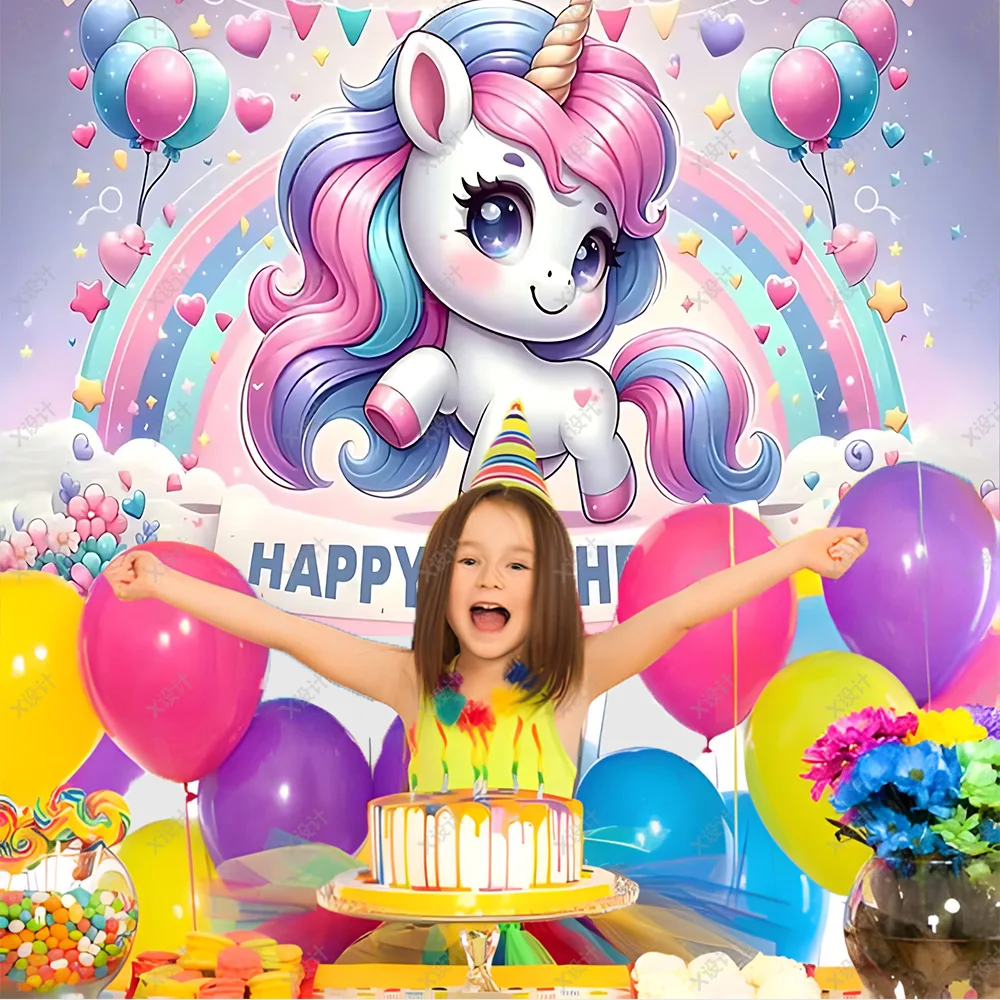 3D Cute Unicorn Background Girl Birthday Party Cake Table Pink Decoration Supplies Banner Baby Shower Gifts Photo Studio Props party supplies birthday backdrop party decoration party backdrop curtain photography props photo booth props