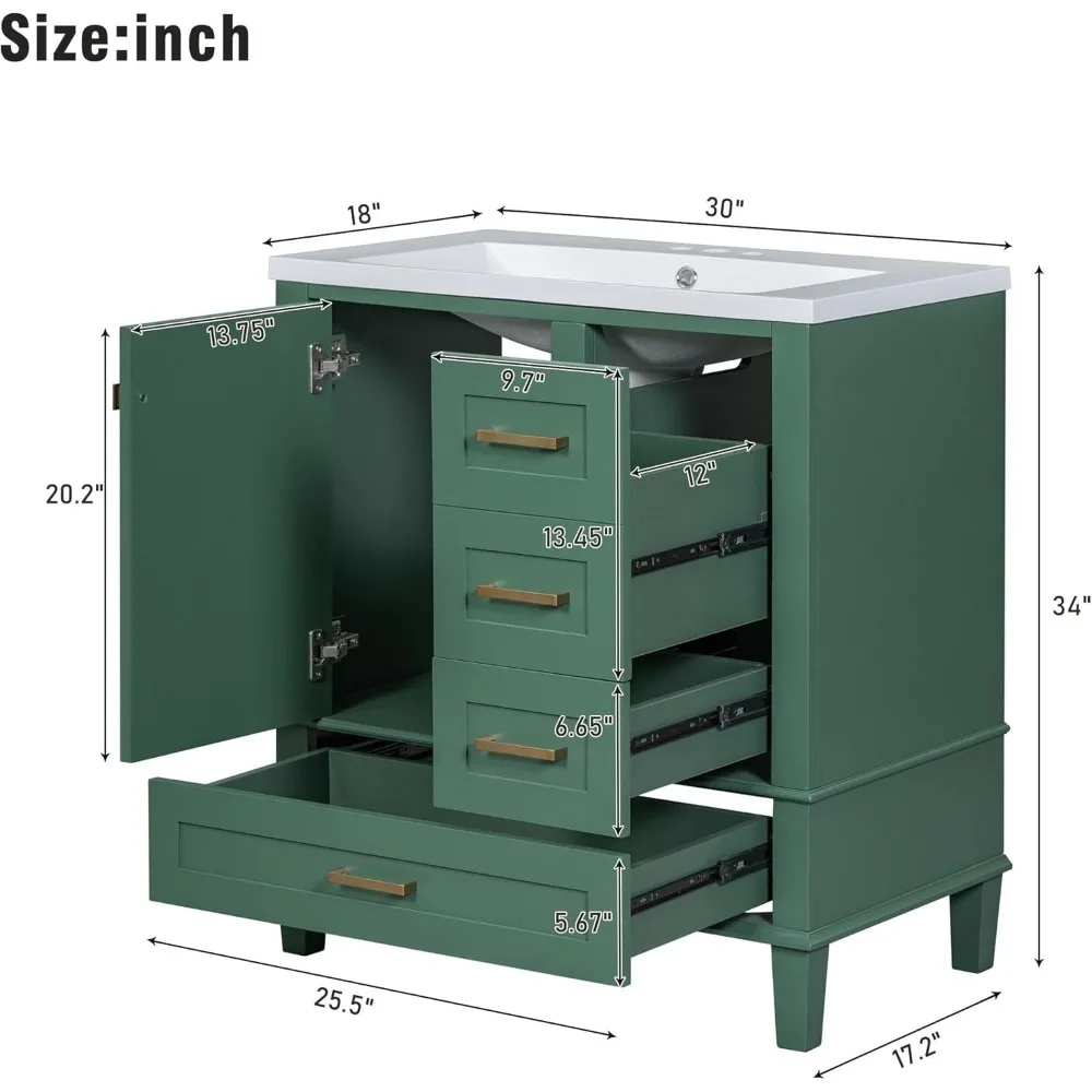 30" Bathroom Vanity, Modern Bathroom Cabinet with Sink Combo Set,Bathroom Storage Cabinet with a Soft Closing Door and 3 Drawers 2