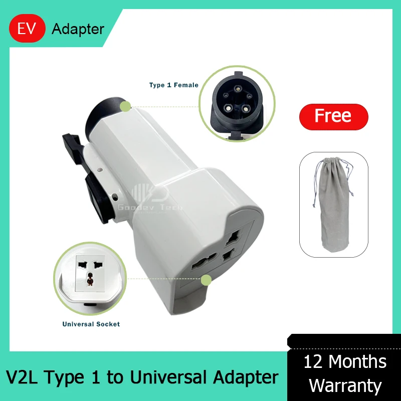 

V2L Vehicle To Load Type 1 J1772 EV Electric Vehicle to Discharge Power Schuko EU Plug For MG Citroen
