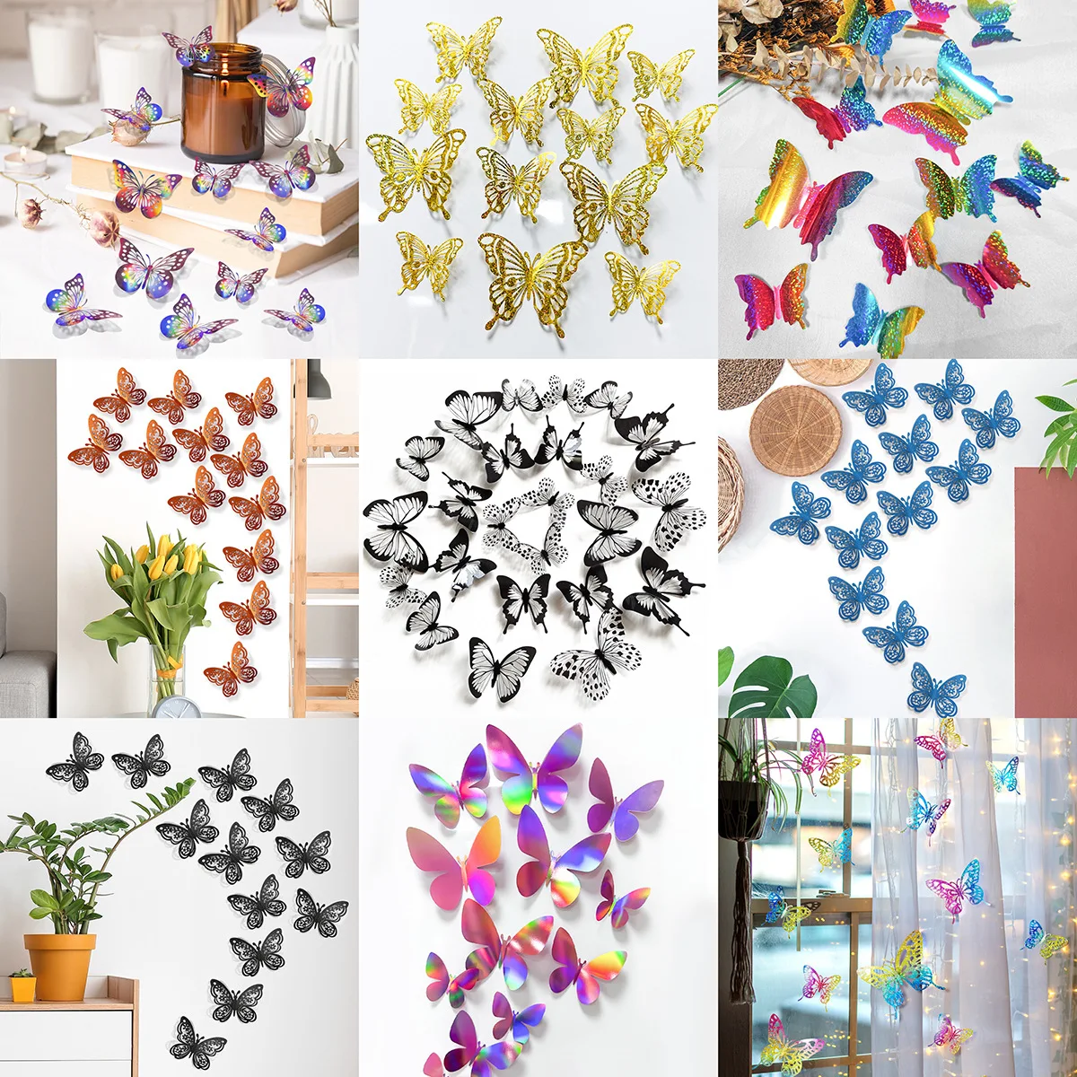 12PcsBlackWhite3DButterflyWallStickerWeddingDecorationBedroomLivingRoomHomeDecor