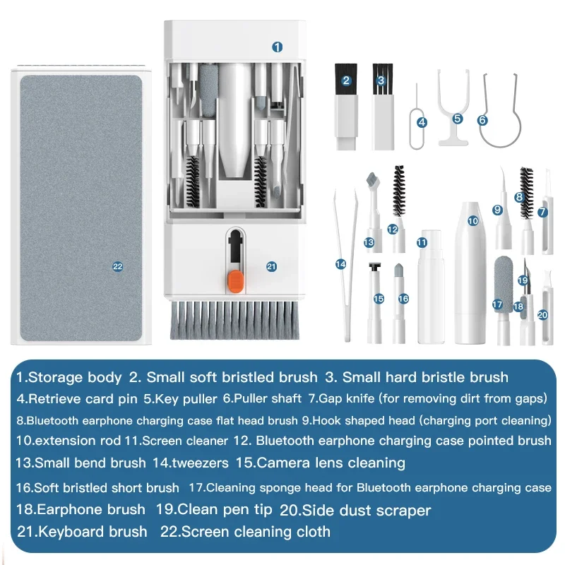 22-in-1 Multi-Function Cleaning Kit iPhone AirPods iPad Digital Camera PC Keyboard Phone Screen Headphones