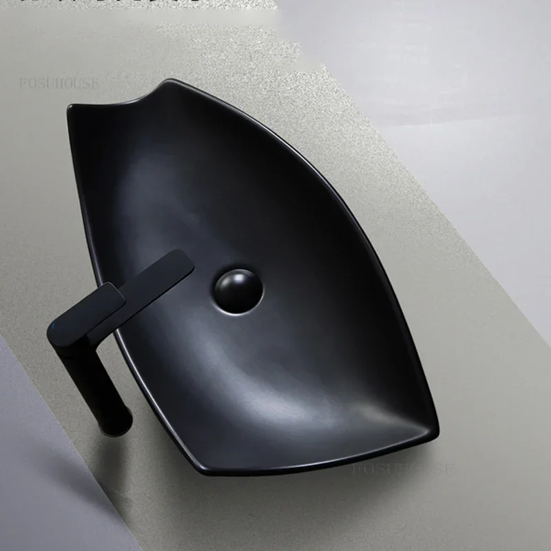 Matte Black Bathroom Sinks Modern Household Washbasins Personality Toilet Washing Sinks Above Counter Basin Sink for Kitchen