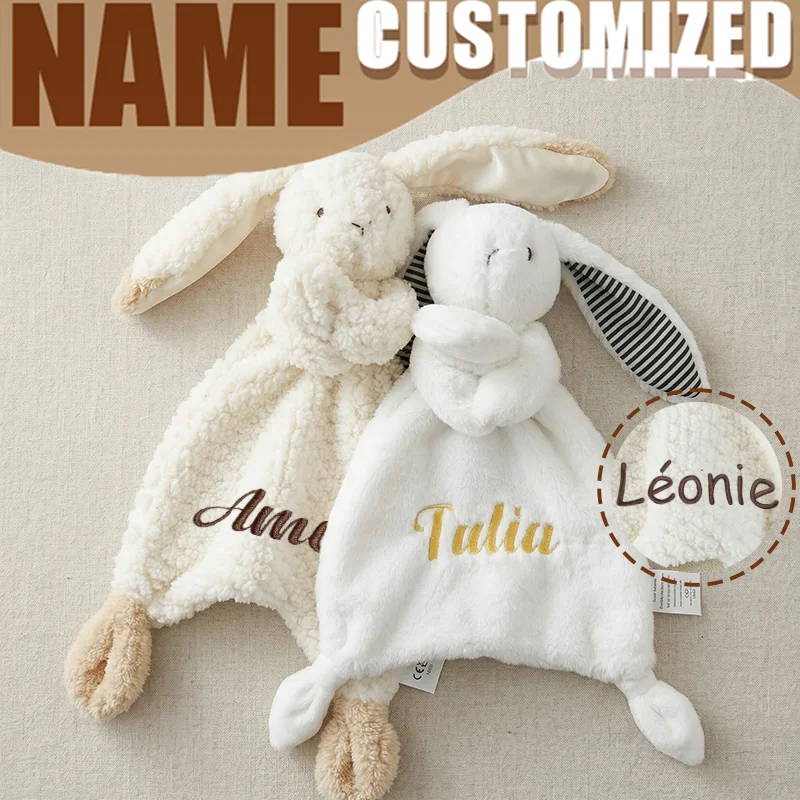 맞춤 제작 가능한  이름 손수건과 귀여운 토끼 수면 인형 - 출산 축하 선물,  ..