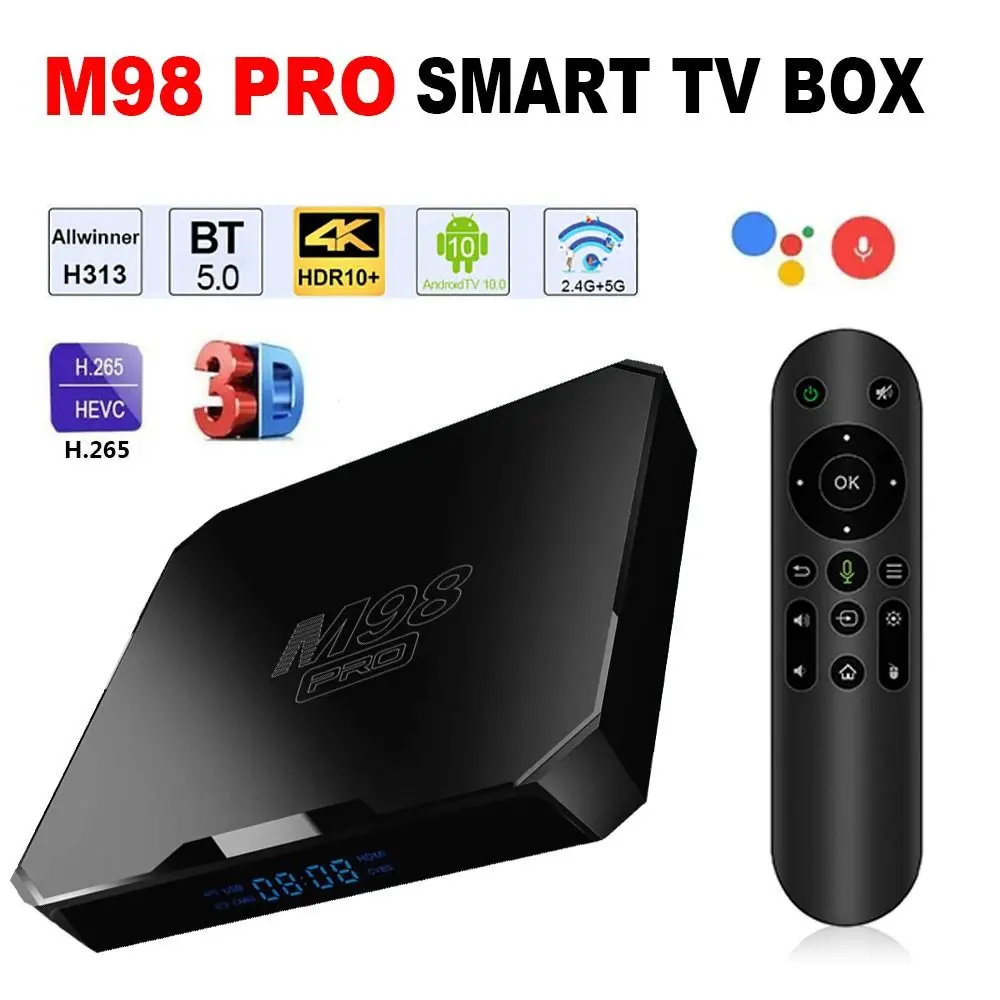 

M98 PRO 2GB+16GB 4K H.265 Android 10 Bluetooth 2.4G/5G Dual WiFi Smart TV Box ATV Set Top Box Voice Control