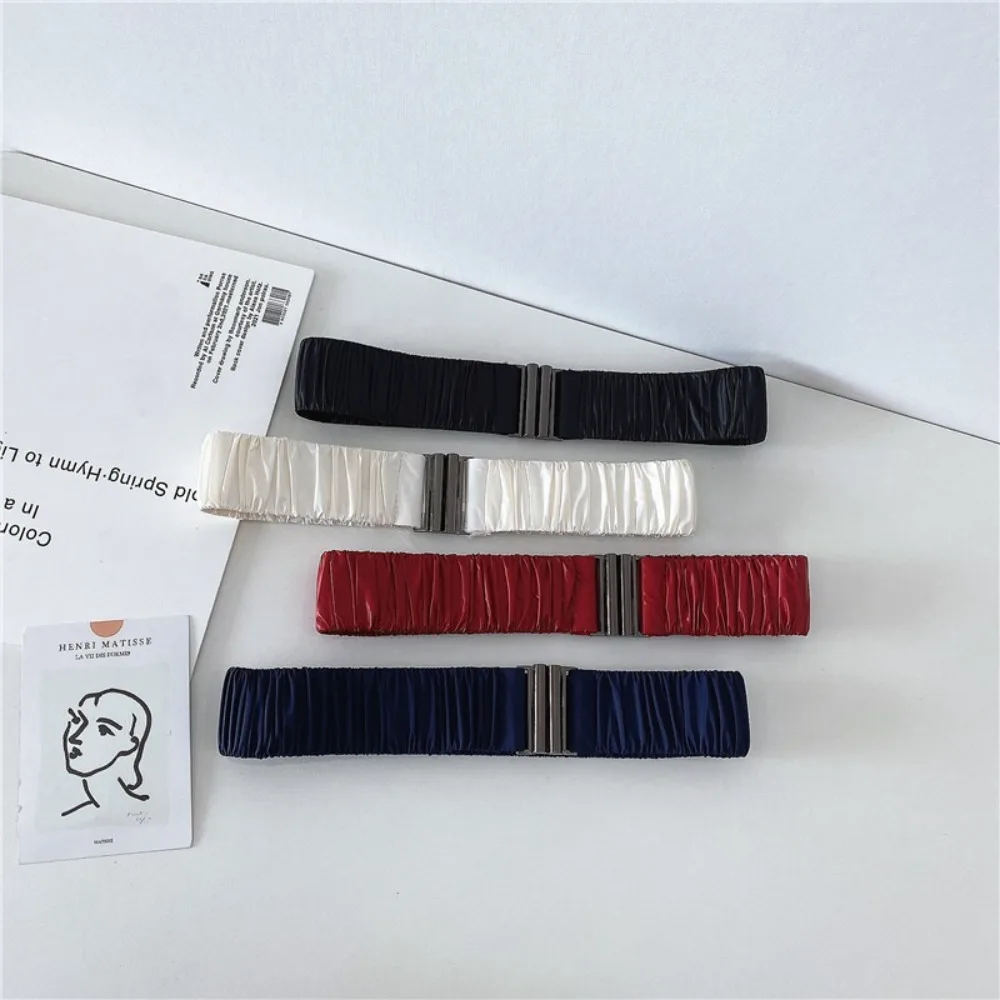 Retro Mode Daunenmantel Taille Gürtel 5 cm Breite Casual Plissee Stretch Bund Schnalle Einfarbig Elastische Daunenjacke Bund – Detail 2