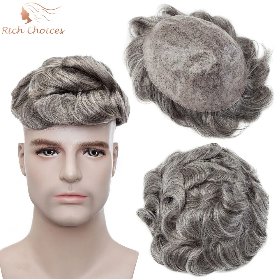 

Men Toupee Hairpiece Replacement System Male Prosthesis Full Poly Thin Human Hair Piece for Men 8X10 PU Durable Skin Mens Wig