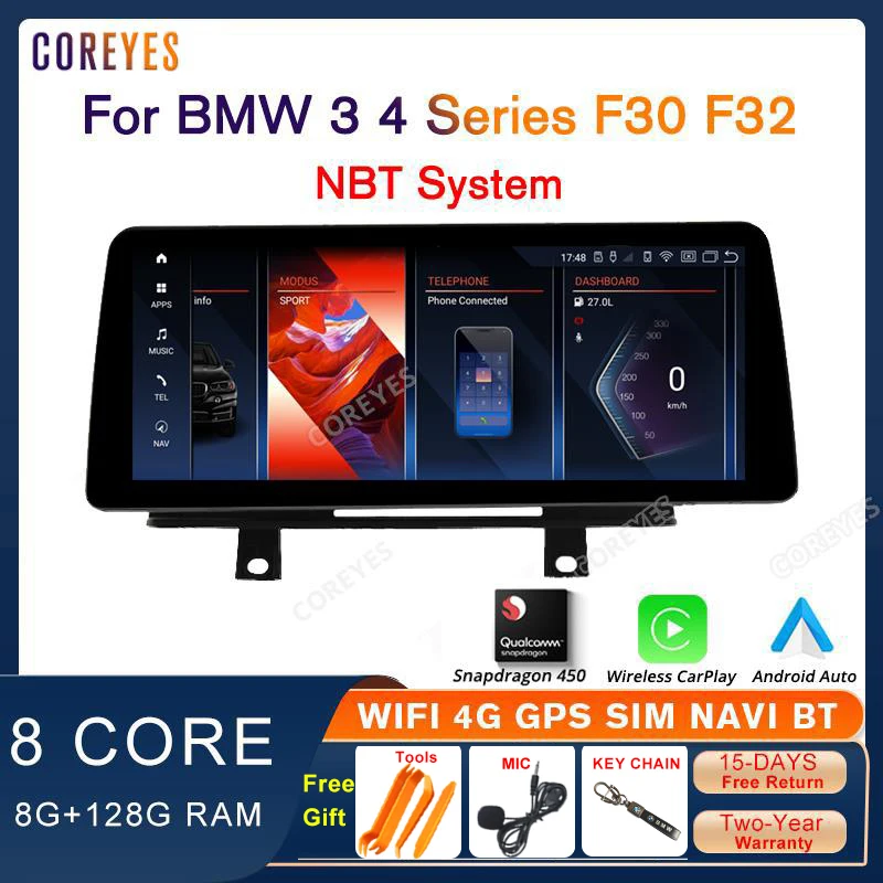 

COREYES 12.3'' Carplay For BMW 3 Series 4 Series F30 F31 F32 F33 F34 F35 F36 NBT System Car Radio Snapdragon 450 Android 12