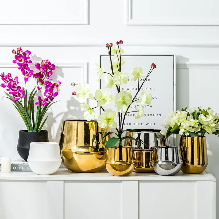 

Nordic net red ins style simple modern electroplating matte ceramic flowerpot