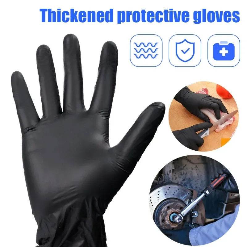 10/100PCS Disposable Black Gloves Elasticity Nitrile PVC Waterproof Working Glove Cleaning Hairdressing Kitchen Handmade Tools