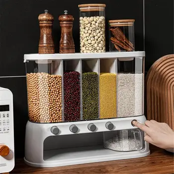 Wall Mounted Kitchen Dry Rice Food Container Separate Storage Box Container for Cereals Grain Dispenser Items Kitchen Gadgets 1