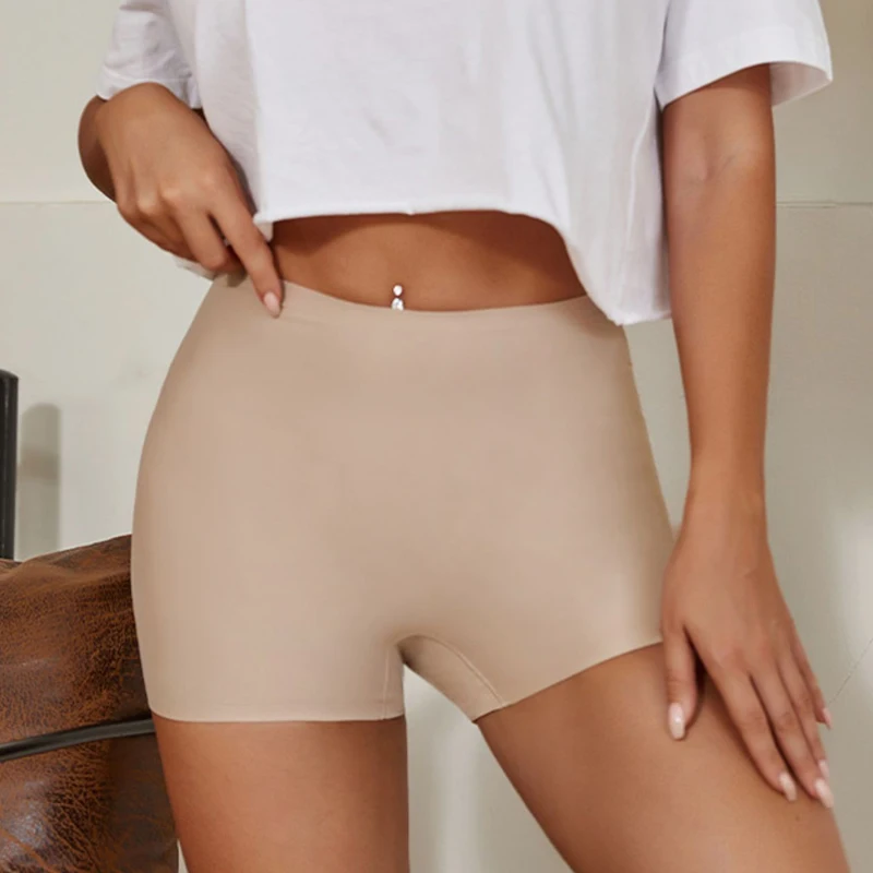 OOAWITLL Women's Safety Short Pants Ice Silk Satin Seamless Panties Solid Color Breathable Lingerie 3D Butt Lifting Thin Briefs