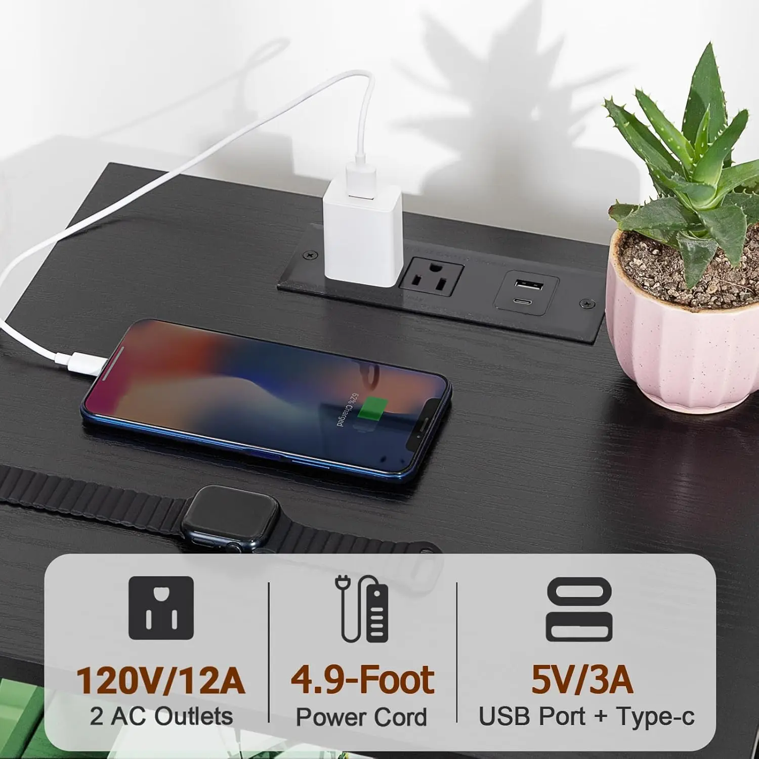 Night Stand Set 2, LED Nightstands for Bedroom Set of 2 with Charging Station, End Table with USB Port and Outlet, Si