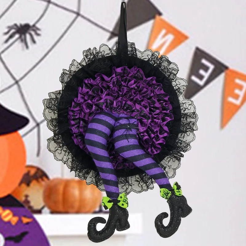 

2023 Halloween Decoration Wreath Witch Leg Wall Decoration Ghost Festival Party Venue Door and Window Layout Props