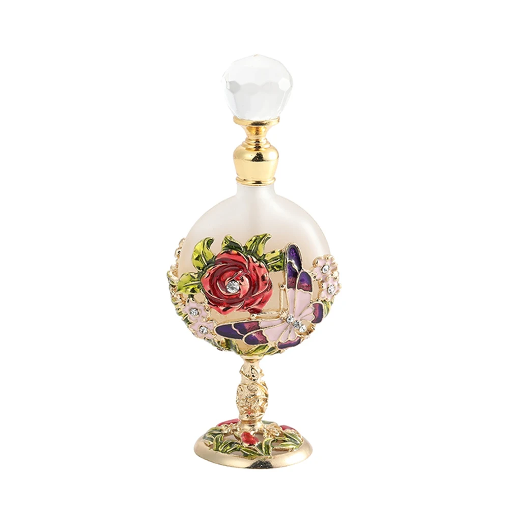 

7ml Empty Vintage Perfume Bottle Gold-plated Slime Container Rose&Butterfly Embossed Decor Crystal Cap Refillable Handmade Gift