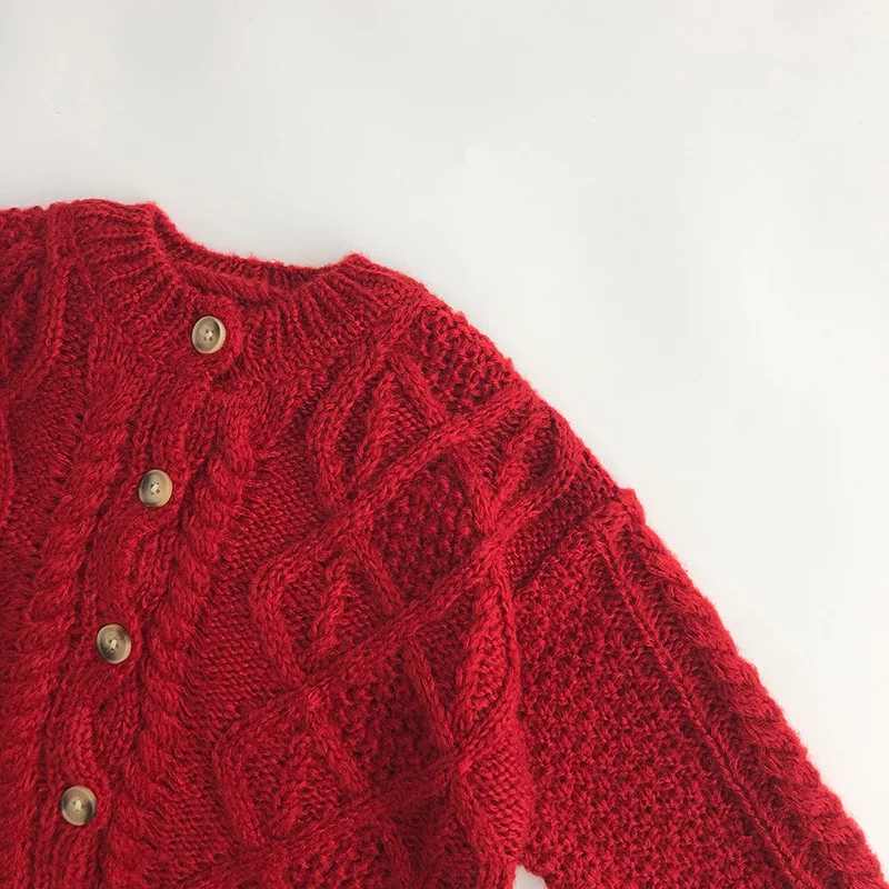Cotton Girls Red Knitted Sweater Christmas Outwear