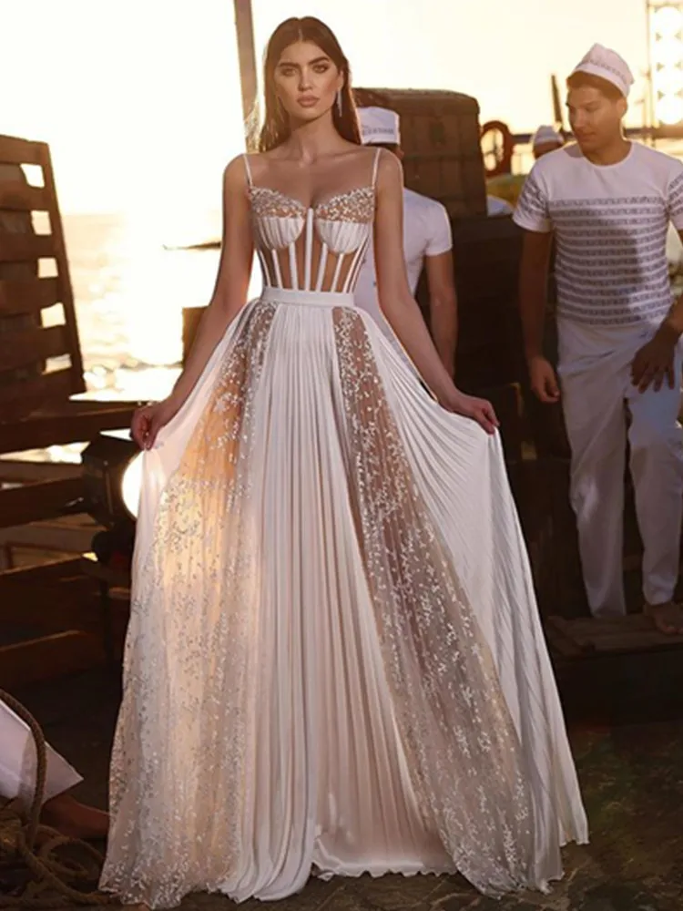 

2023 New Women Summer Luxury Sexy V Neck White Sequins Pleated Maxi Long Gowns Dress Elegant Evening Party Club Dress