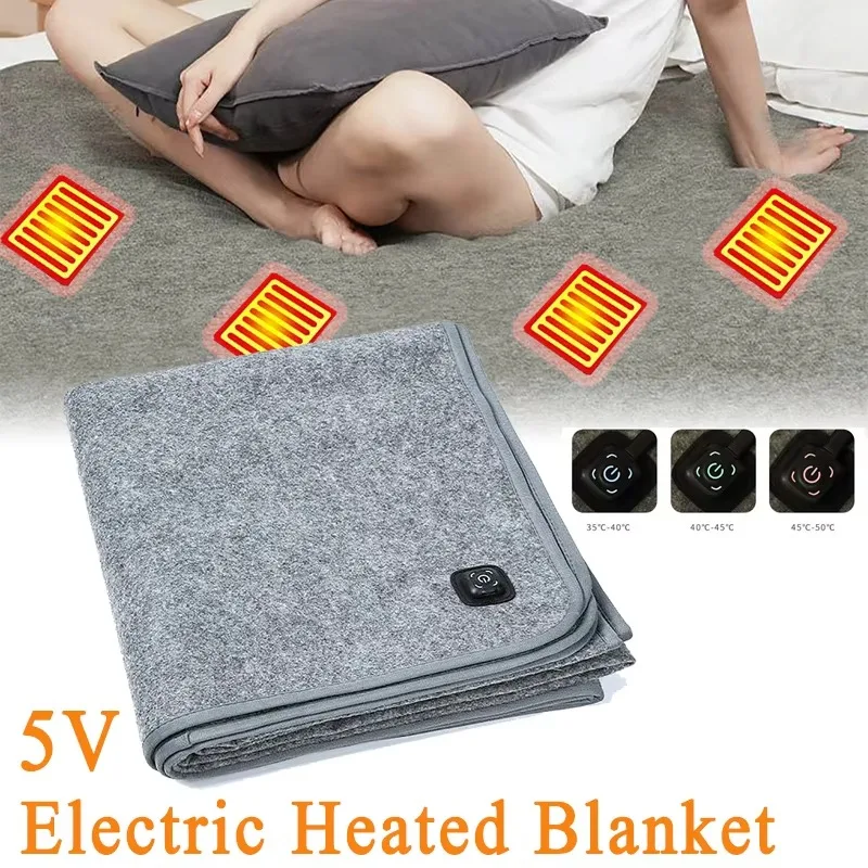 6Areas DC Heated Mat Plush USB Ultralight Foldable Camping Car Heating Pad Thermal Pad Heating Sleeping for Hiking
