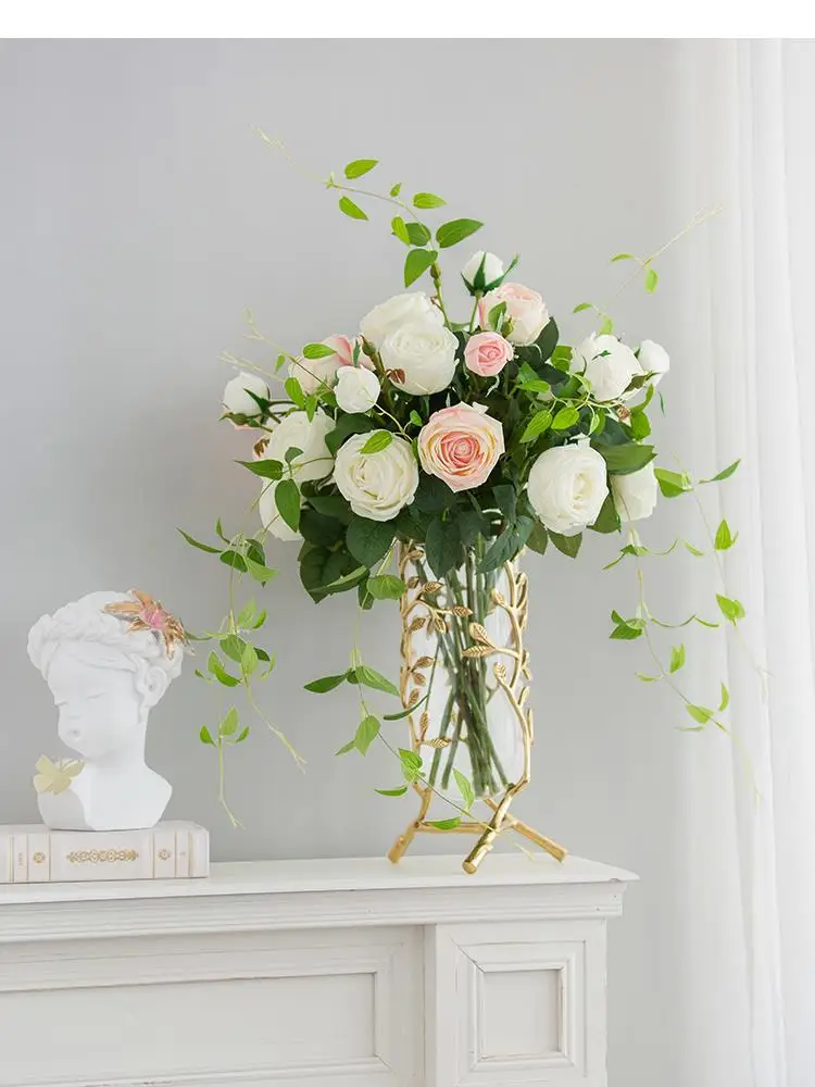 

Glass Vase Golden Metal Rack Branches Branch Hollow Out Flower Arrangement Hydroponics Wedding Vase Modern Home Decoration
