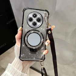 Crossbody Lanyard Anti-Shock Plating Case with Makeup Mirror Stand Cover for Poco M3 Pro 5G (CXJM BGS Black)