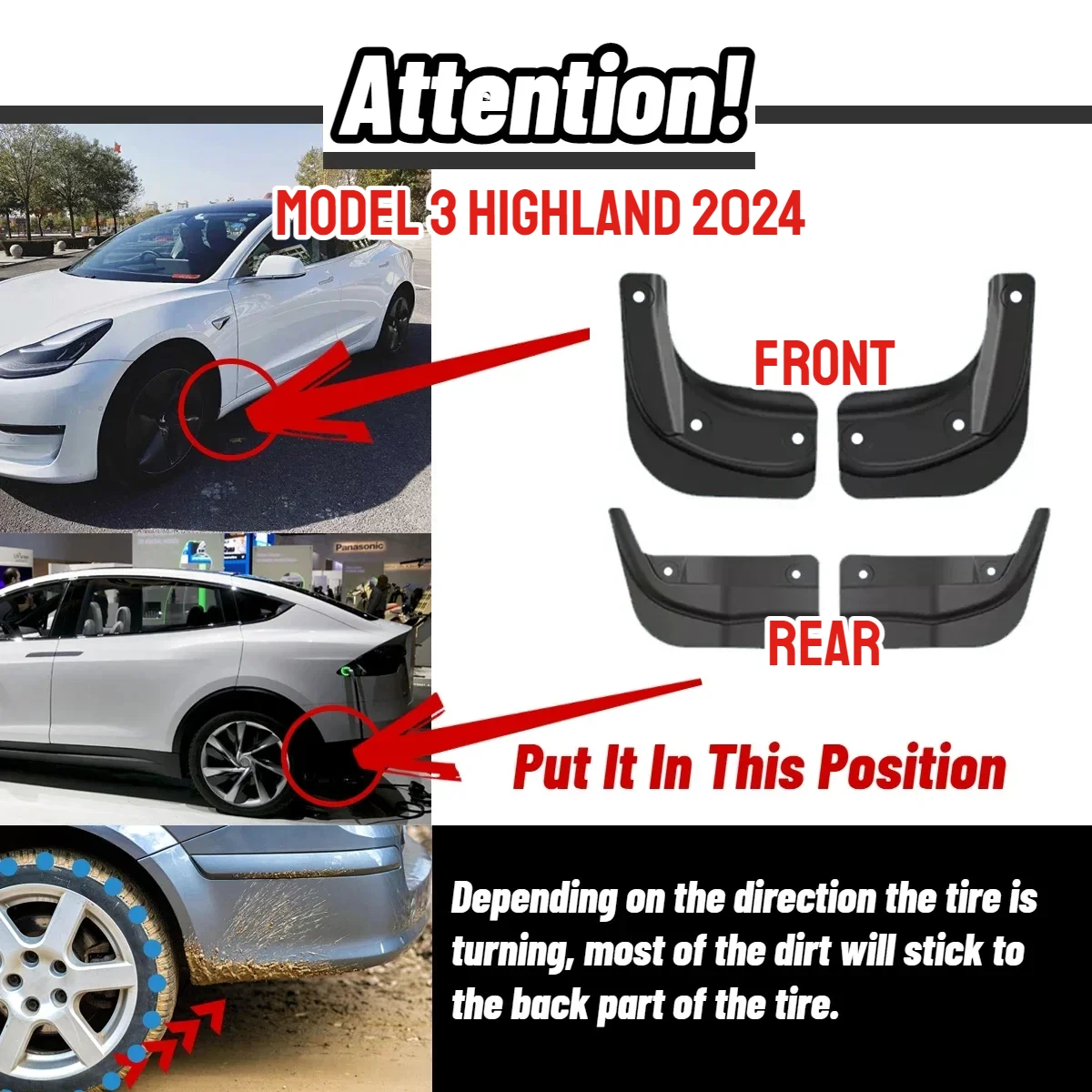 4pcs For Tesla Model 3 2024 Highland Soft TPE MudFlaps Upgrade New TPE Car  Wheel Mud Flaps Splash Guards Car Accessories - AliExpress