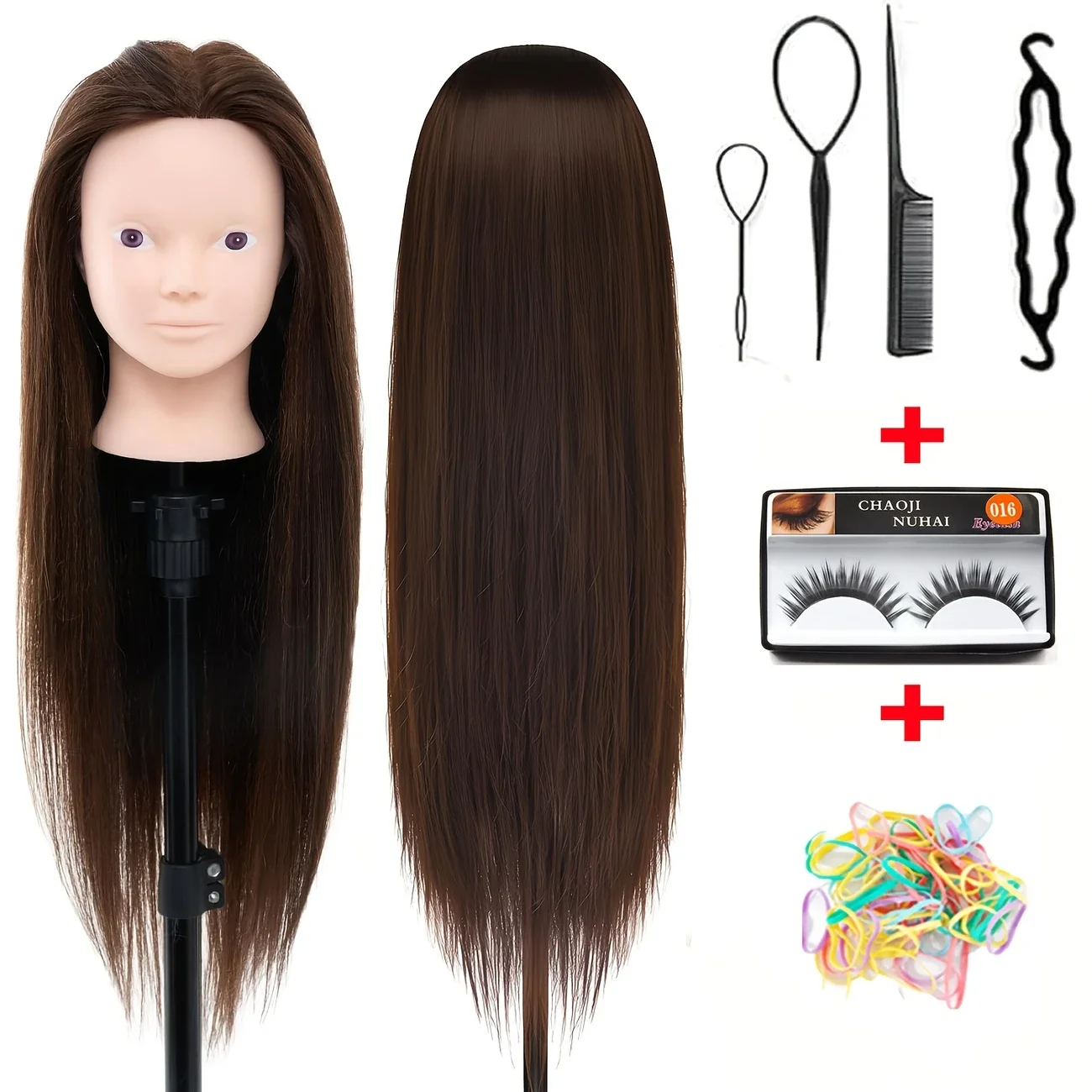 26 Zoll Make-up Kosmetologie Übungskopf für Haarstyling, Trainings-Praxis Flechtmodell Kopf mit Künstlichen Wimpern – Detail 7