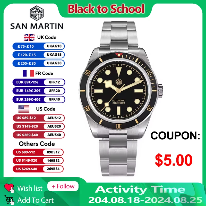 San Martin Upgraded V2 BB58 6200 Limited Edition Watch 120 Clicks Matte Bezel NH35 Automatic Mechanical Wristwatches Sapphire Mechanical watch