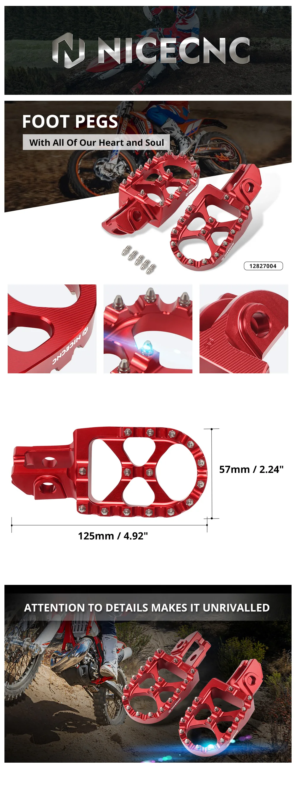 NICECNC Für Beta RR300 RR250RR 350RR390RR400RR430RR450RR480RR520 2020-2024 Fußrasten Fußrastenpedale Aluminium – Detail 1