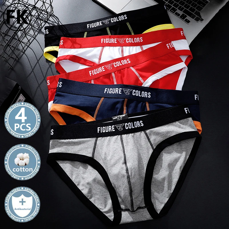 

FK 4pcs Elastic Cotton Men Briefs Underwear Breathable Popular Underpants Sexy Gay Cueca Hombr Men Briefs Hot Free Shipping