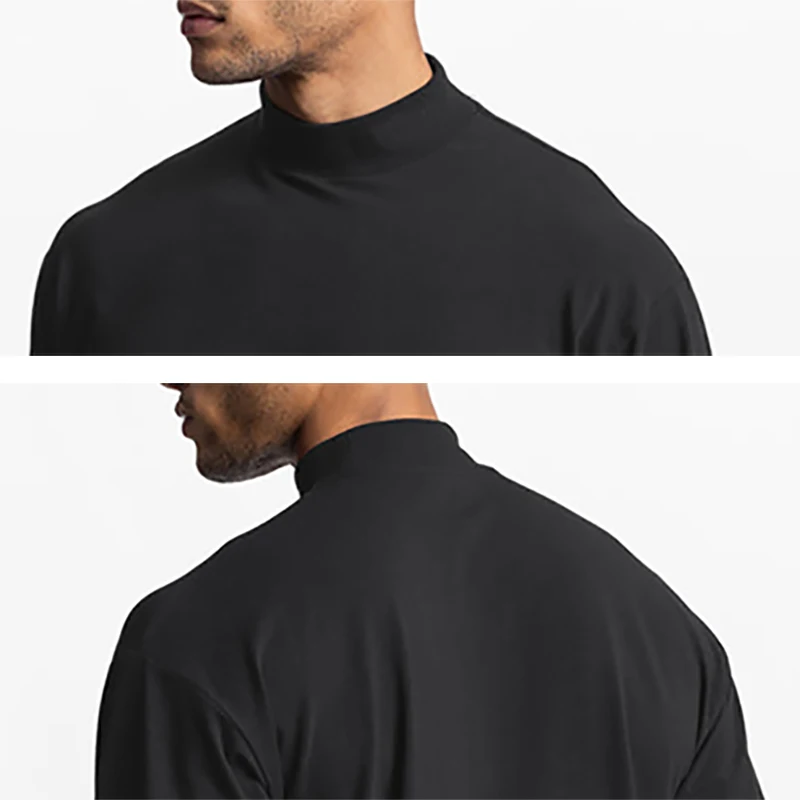 Übergroßen Fit Rollkragen Langarm T shirt Herren Dropped Schulter Lose Sport Fitness T-Shirt Herbst Gym Bodybuilding Tops Tees – Detail 11