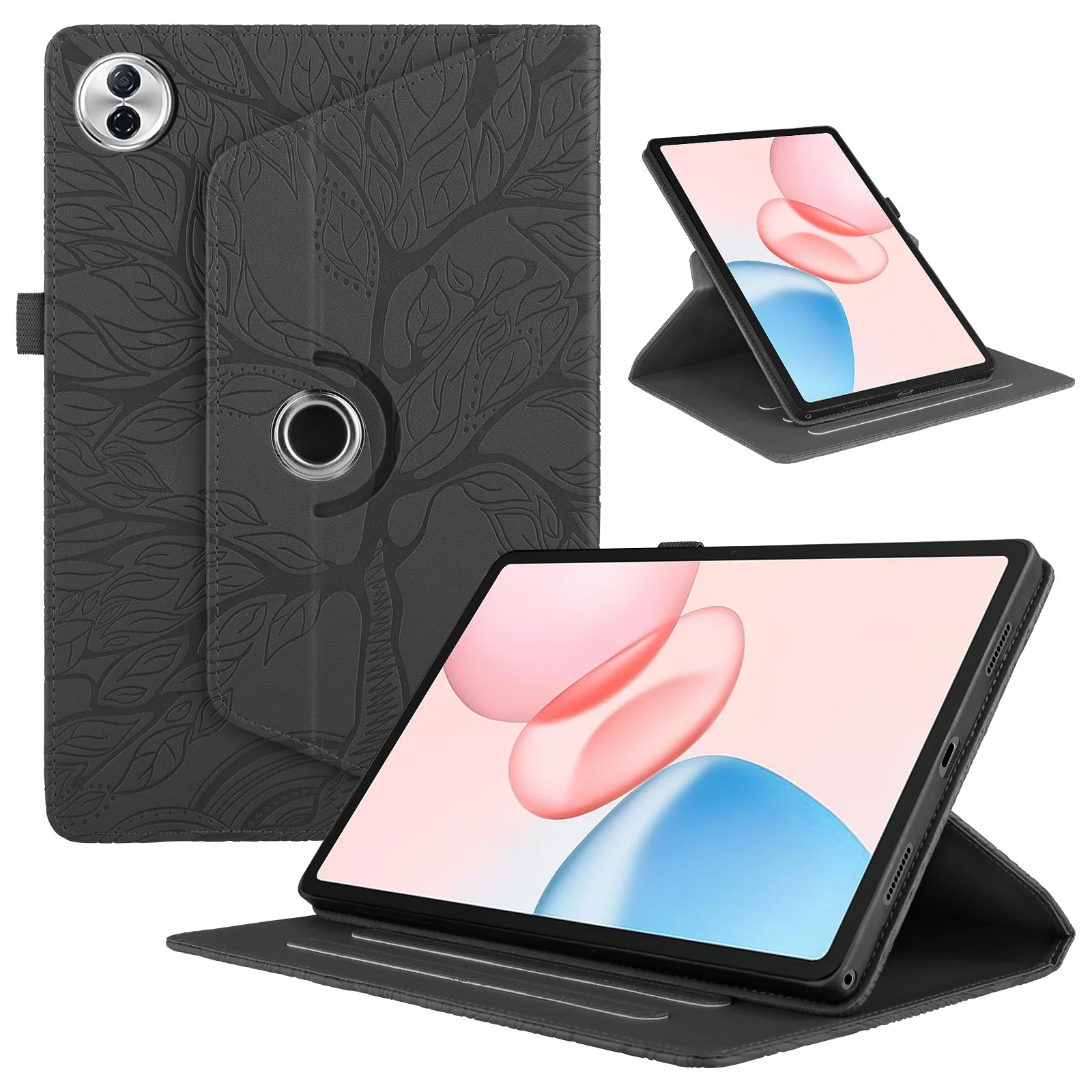 Embossed Life Tree Leather Wallet Case with 360° Rotation and Card Holder