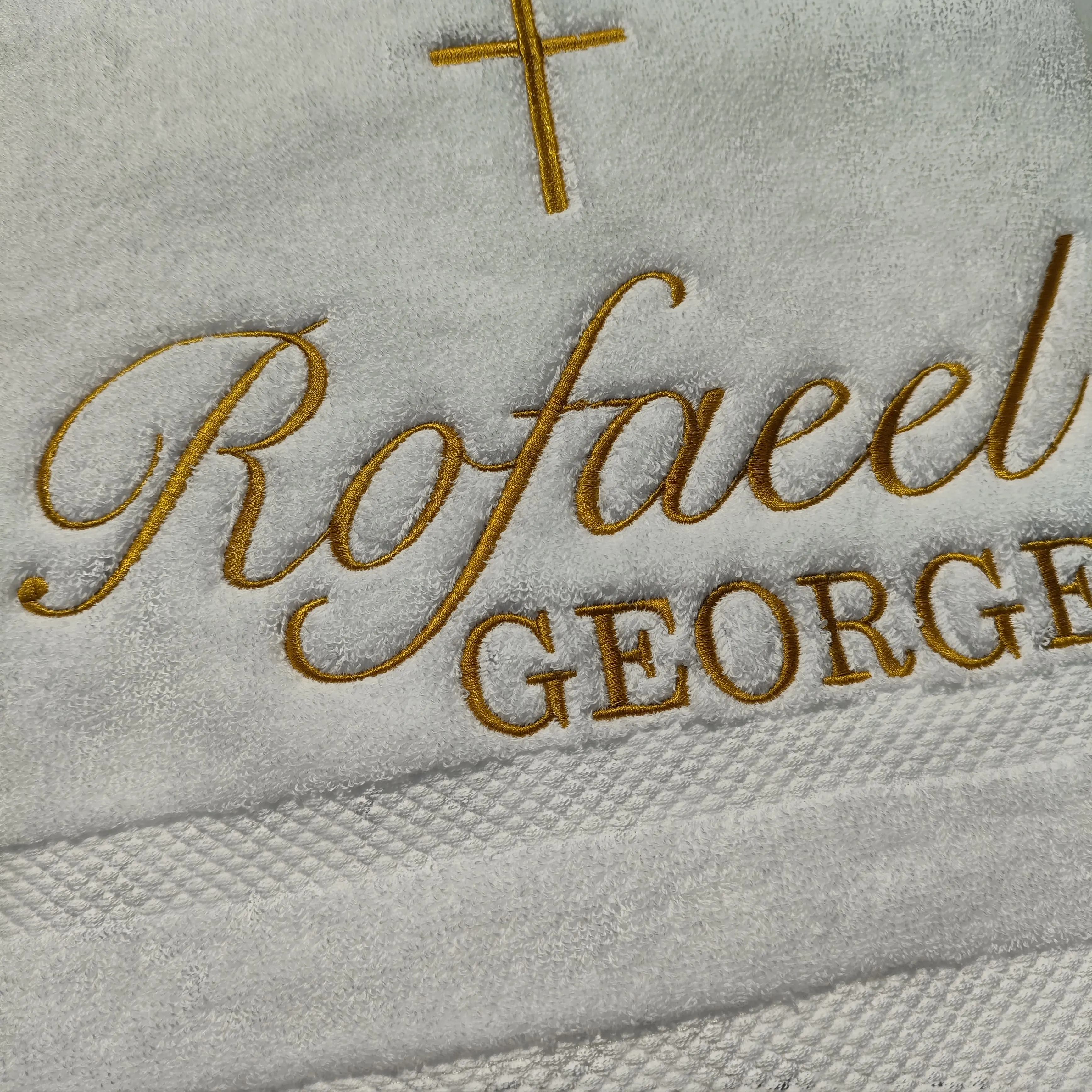Customized Embroidery Baptism Towel 70x140cm Bath Towels for Baby Christening White Towel with Name and Date Angel wings cross 4