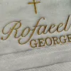 Customized Embroidery Baptism Towel 70x140cm Bath Towels for Baby Christening White Towel with Name and Date Angel wings cross 4