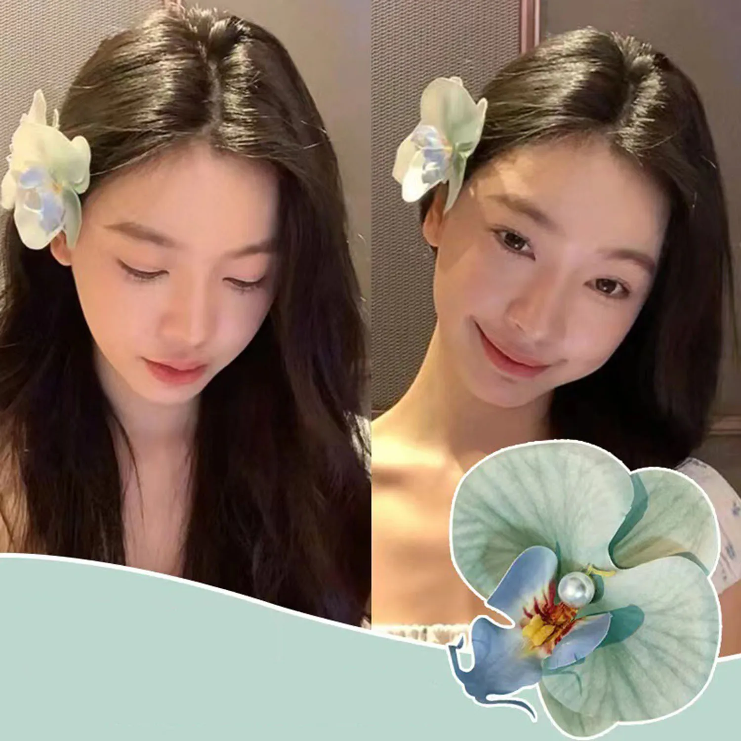 Sweet-Gradient-Pinkl-Green-Orchid-Flower-Hairpins-For-Women-Korean ...