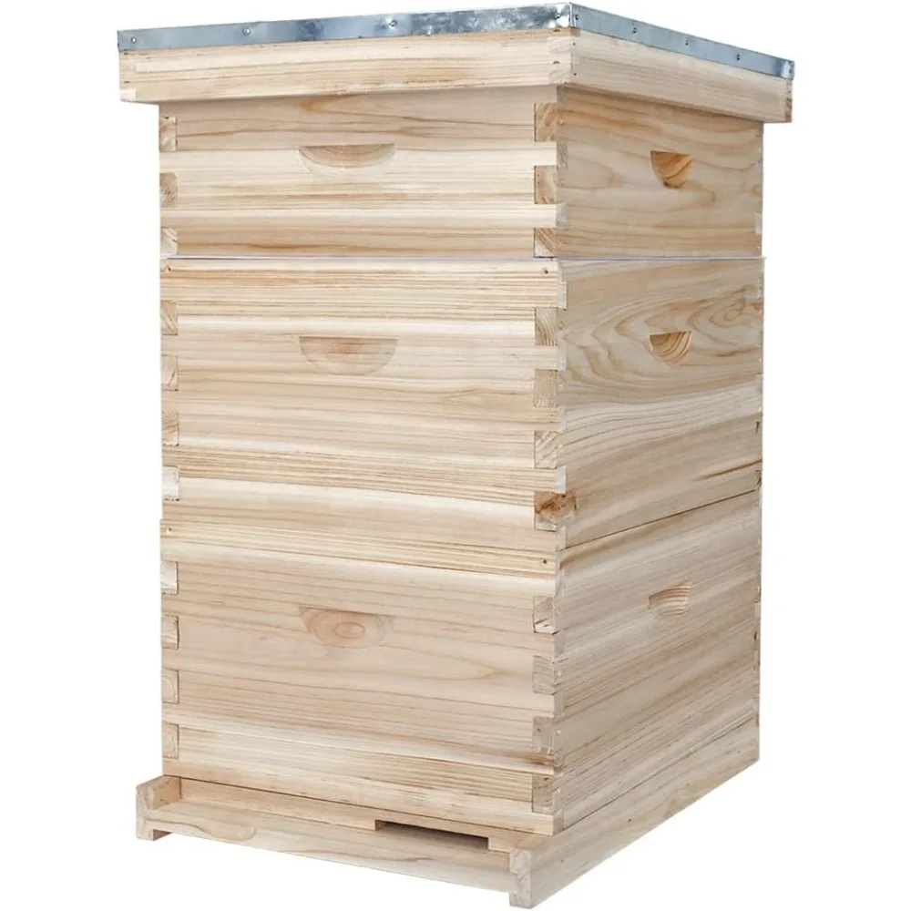 10-Frame Complete Bee Hives and Supplies Starter Kit,Beehive Frames,2 Deep Bee Boxes & 1 Medium Super Box)