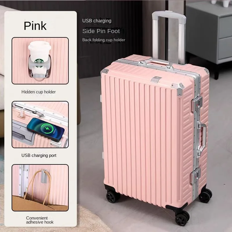 Hard Shell Suitcase With Usb Charging Port And Cup Holder_voghion.com