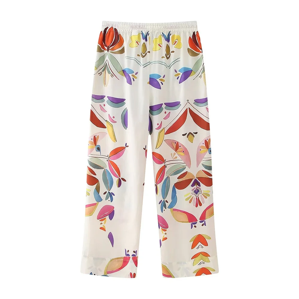 Zach Ailsa 2024 Spring New Product Women's Fashion Polo Collar Long sleeved Printed Shirt Pajama Style High Waist Pants Set