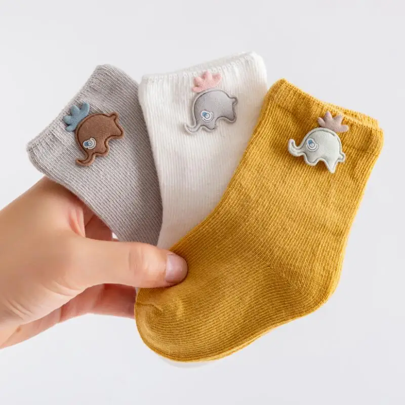 

3 Pairs Baby Kids Socks Spring Autumn Winter Cotton Solid Color Socks Toddler Boy Girls Floor Socks Cartoon Children Clothing